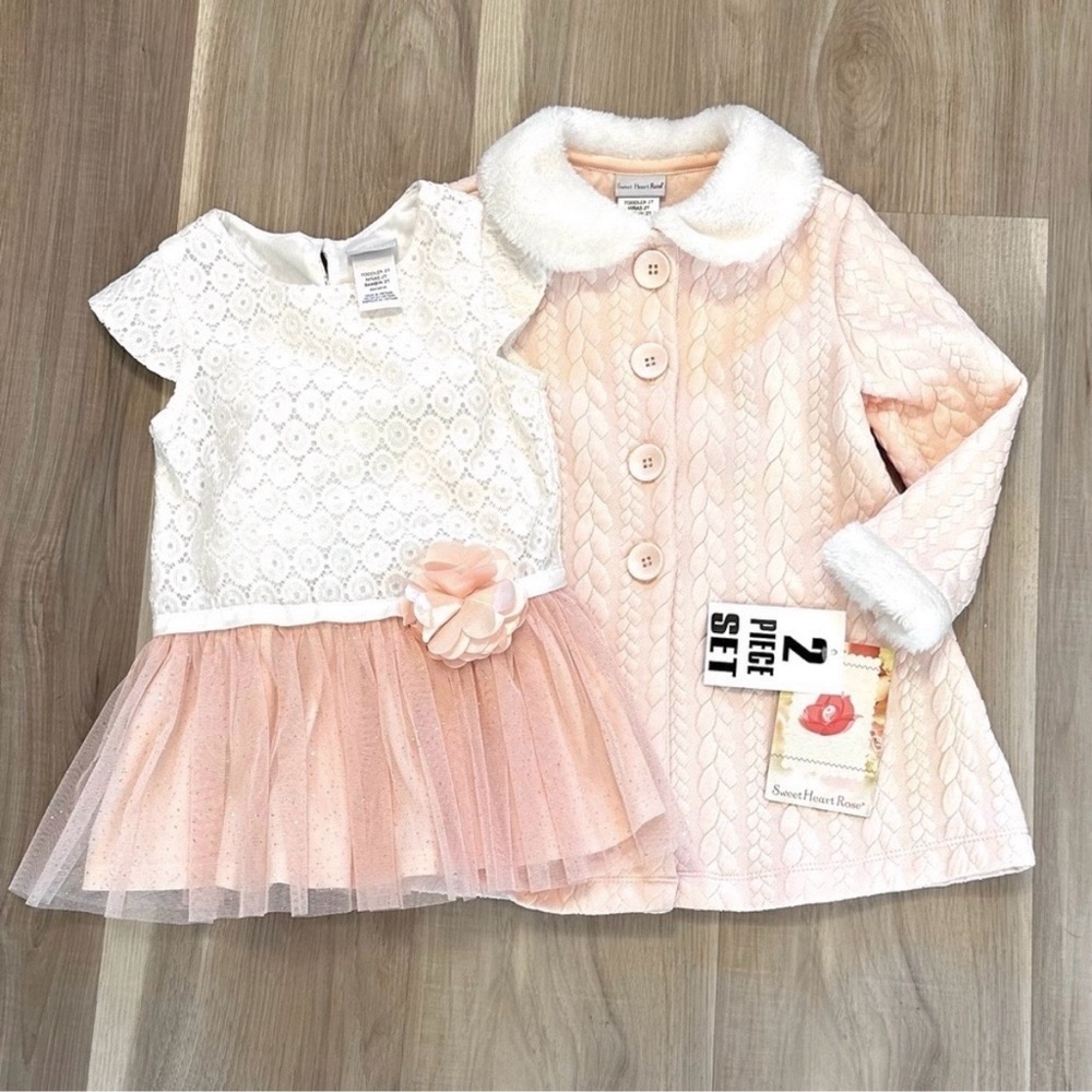 Easter Dress & Coat set, Tule skirt faux fur collar&cuffs by Sweet Heart Rose
